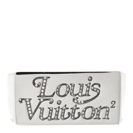 Metal LV Squared Strass Logo Double Ring 63/10.25 Silver