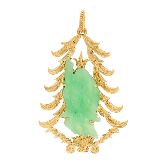 18K Yellow Gold Jade Carved Pendant