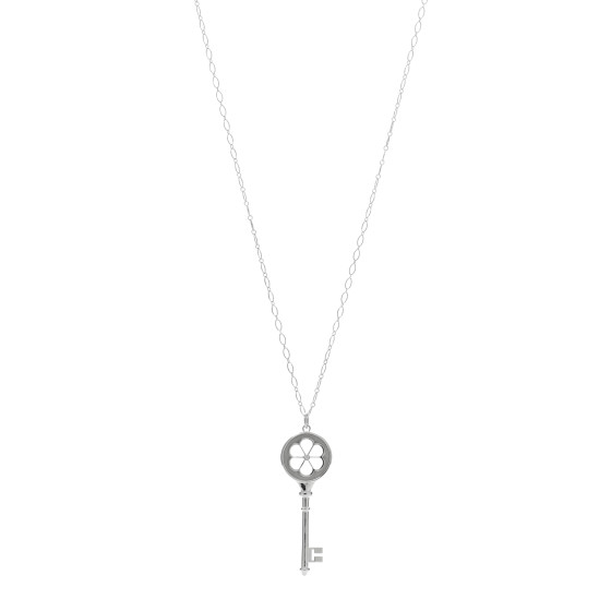 Sterling Silver Diamond Blossom Key Pendant Oval Link Chain Necklace 30"