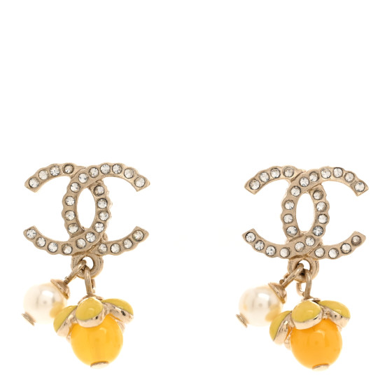 Metal Crystal Bead Pearl CC Drop Earrings Gold White Yellow