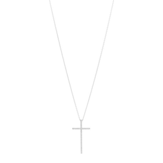 18K White Gold Diamond Metro Cross Pendant Necklace