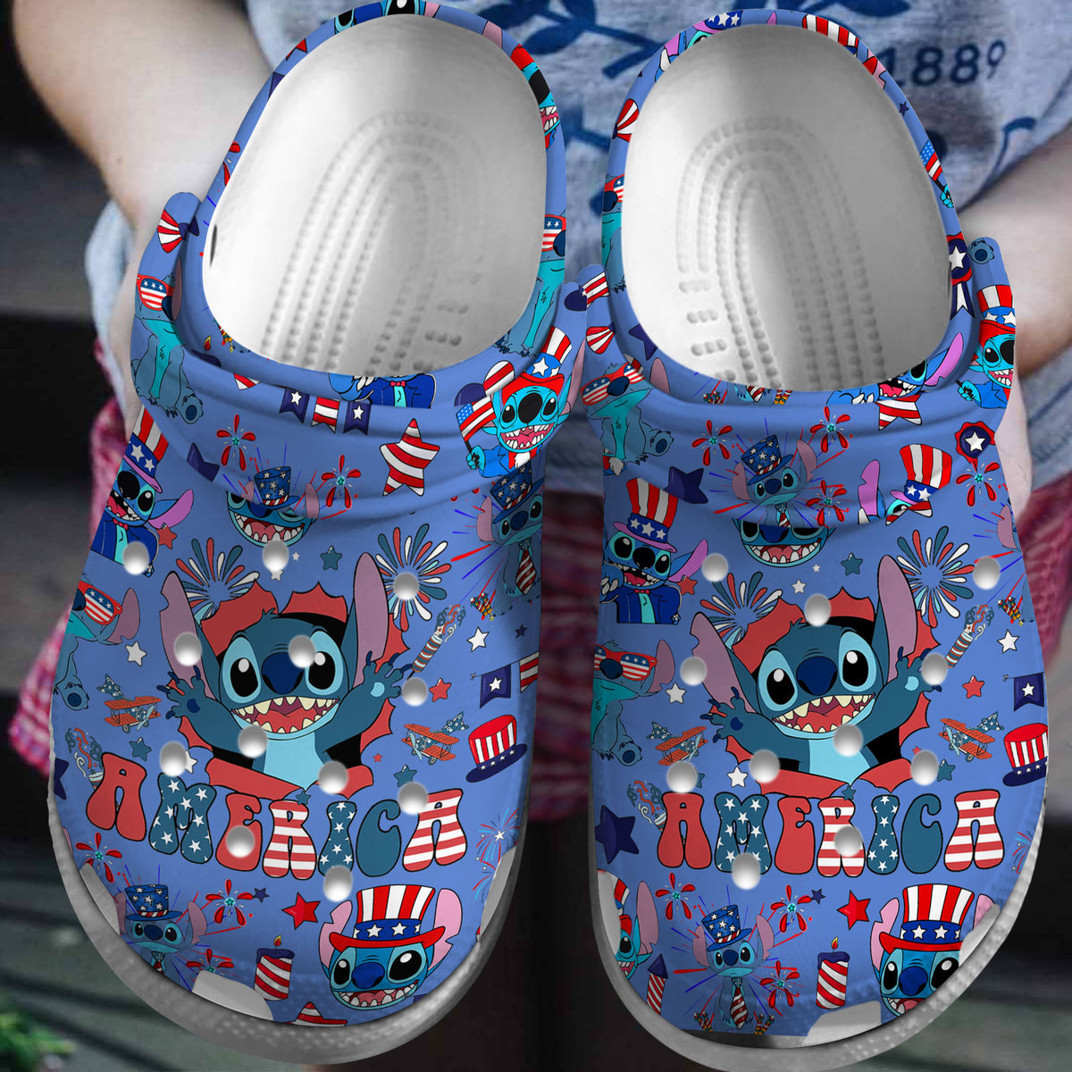 3D Cartoon Crocs With Stitch Print For Kids Easy To Wear And Clean