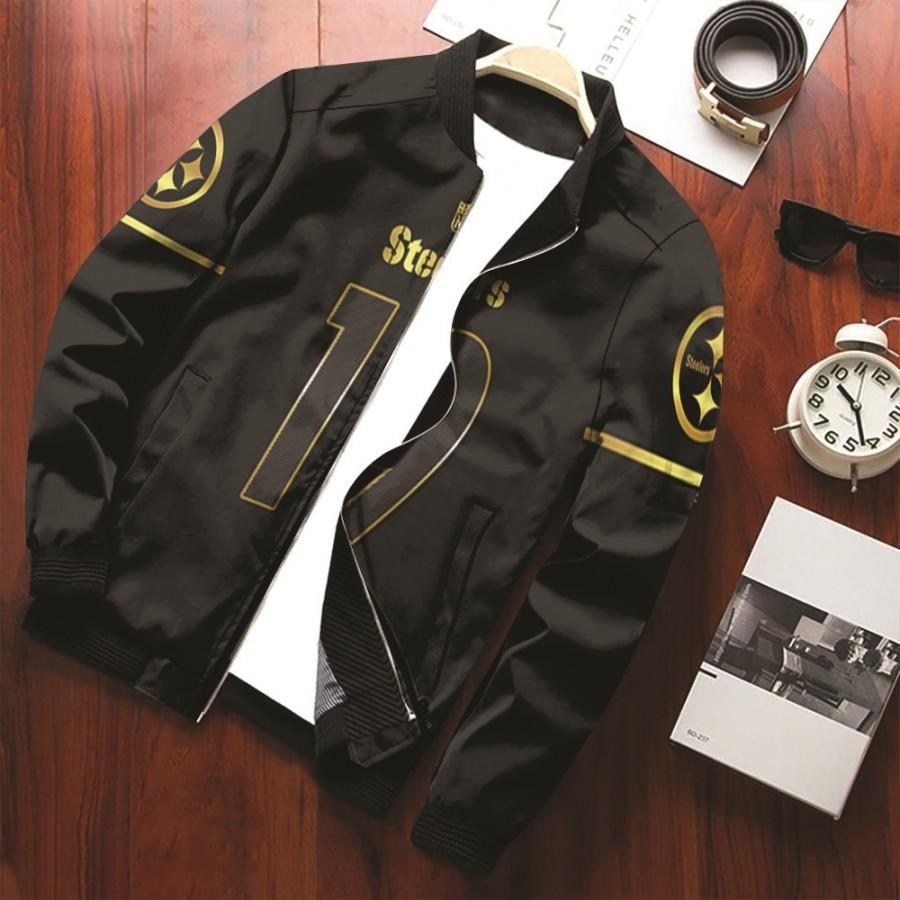 19 Smith-Schuter Pittsburgh Steelers Black Golden Edition Jersey Style Gift for Steelers Fans Bomber Jacket BJ00648