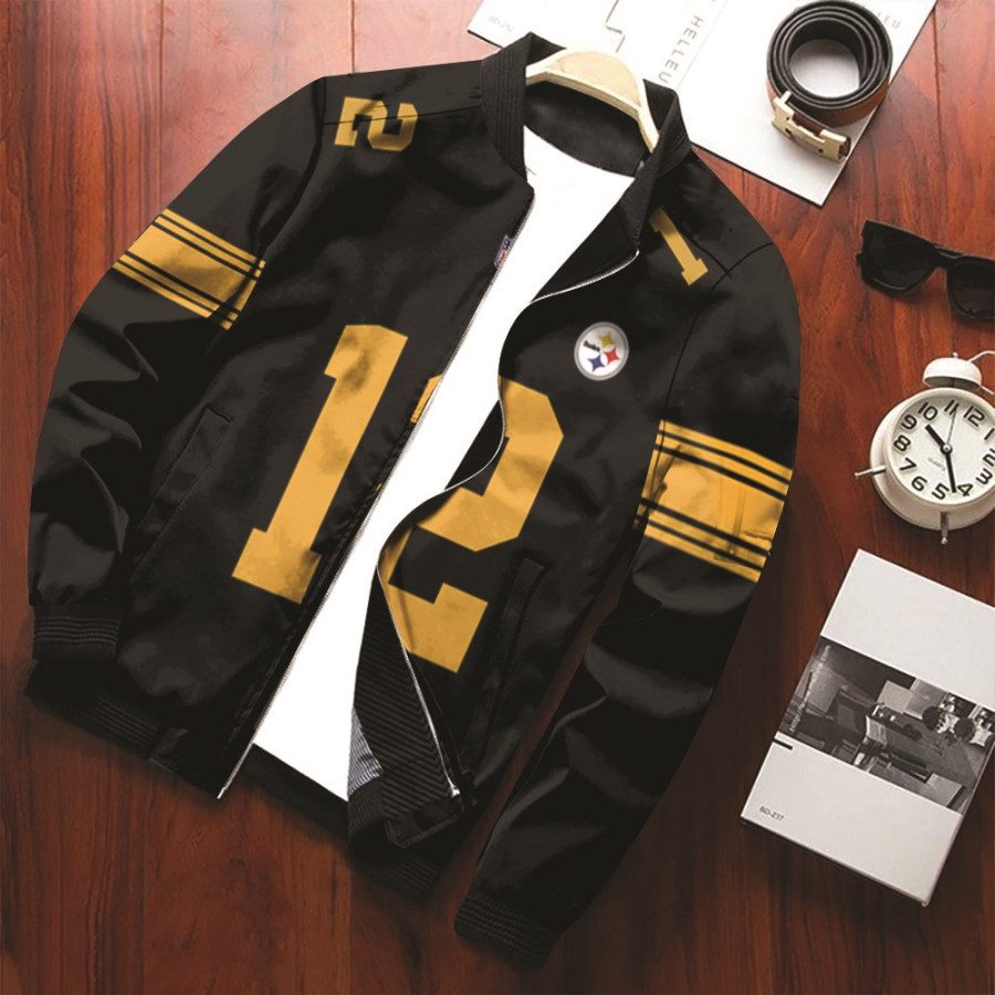 12 bradshaw Pittsburgh Steelers Color Rush Limited Jersey Style Gift for Steelers Fans Bomber Jacket BJ00543