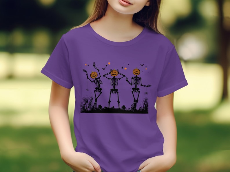 Kids Retro Halloween Shirt Dancing Skeleton Funny Halloween Shirt