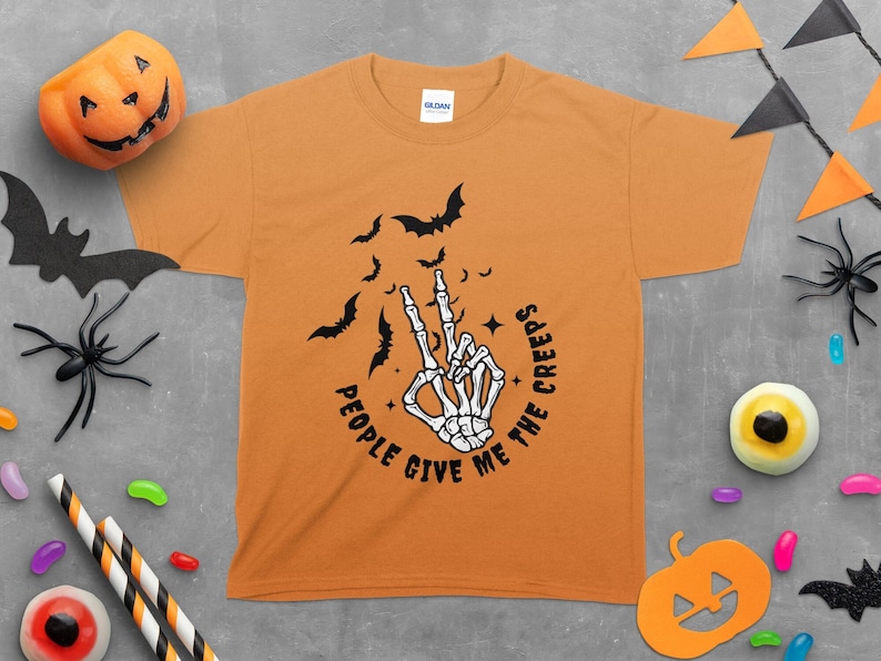 Kids Retro Halloween Shirt Kids Creeps Skeleton Funny Halloween Shirt