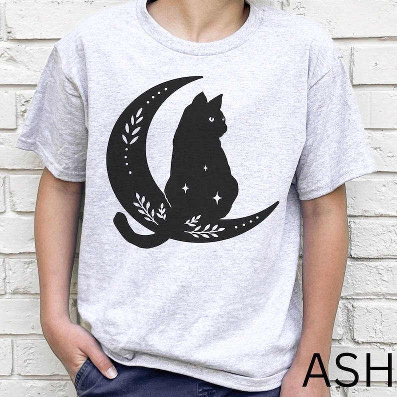 Kids Retro Halloween Shirt Black Cat Moon Funny Halloween Shirt