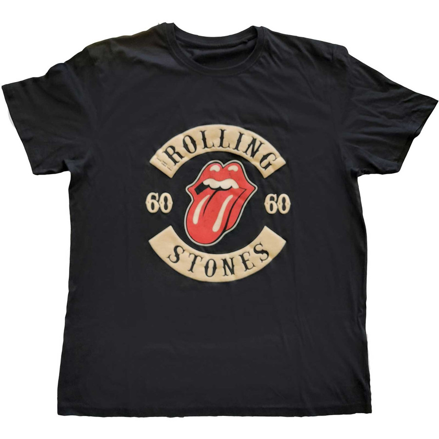 T-Shirt The Rolling Stones Unisex Sixty Biker Tongue (Suede Flock)