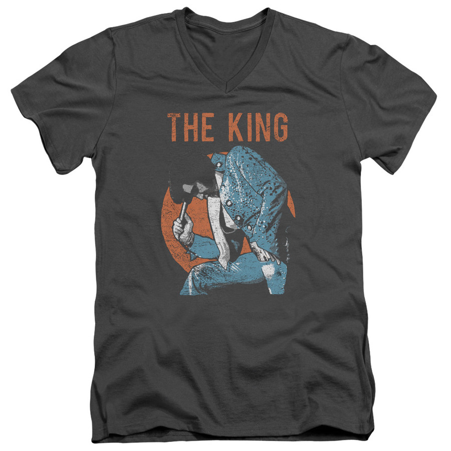 T-Shirt Elvis Presley Mic In Hand Classic Adult V-Neck Charcoal