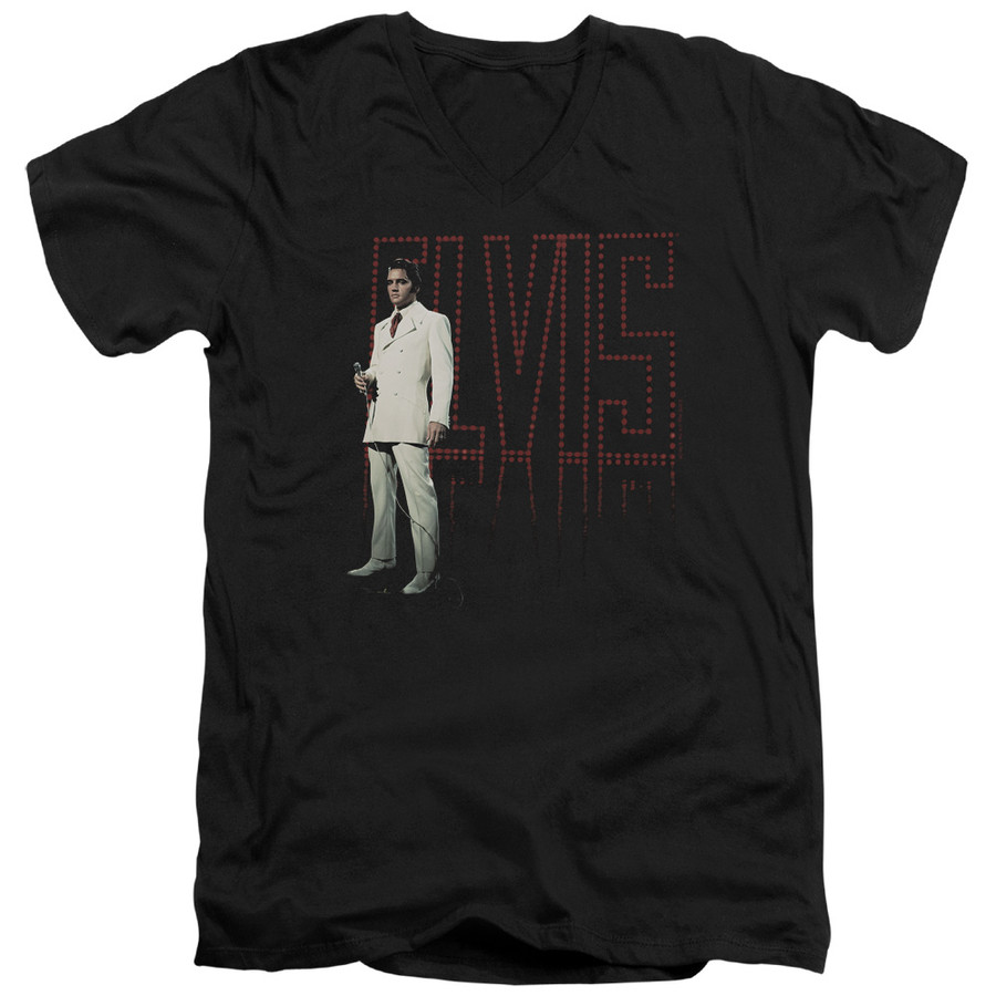 T-Shirt Elvis Presley White Suit Adult V-Neck Black