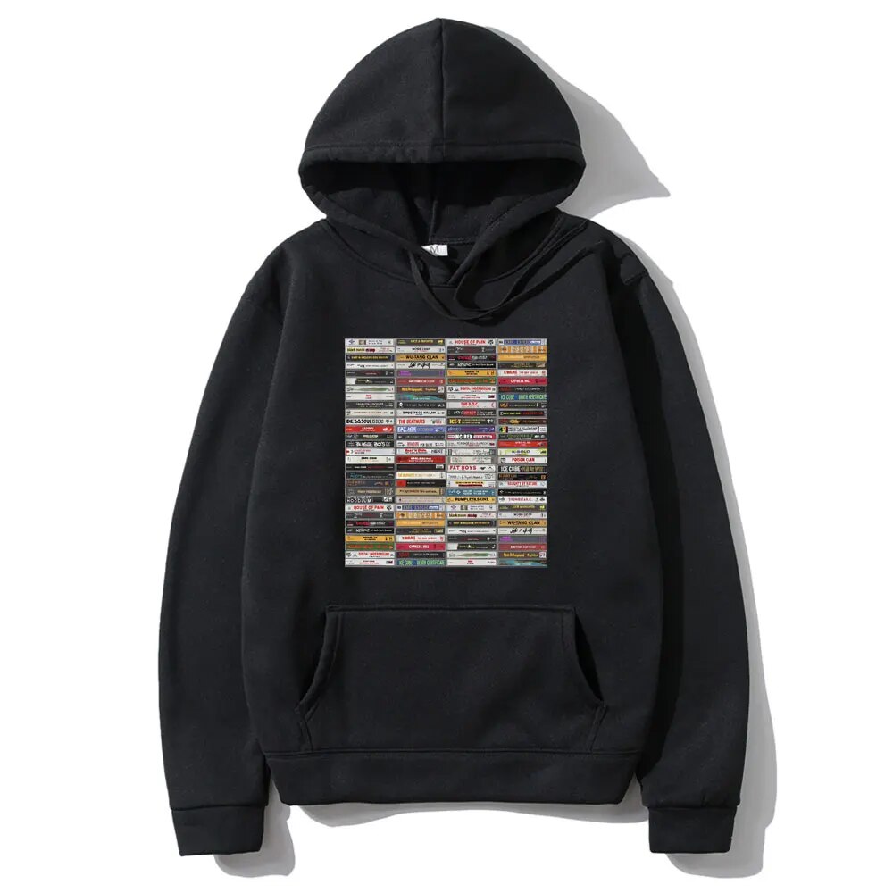 Classic Vintage 80S And 90S Hip Hop Rapper Tapes Stack Painting V2 On A Unisex Cotton Hoodie