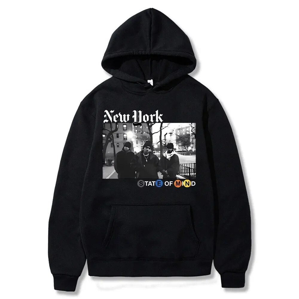 Rapper Nas N Y State Of Mind Graphic Print Hoodie