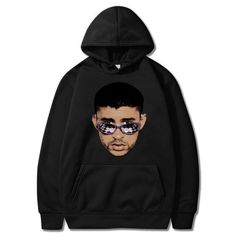 Kakacloud Rapper Bad Bunny Face Print Hoodie
