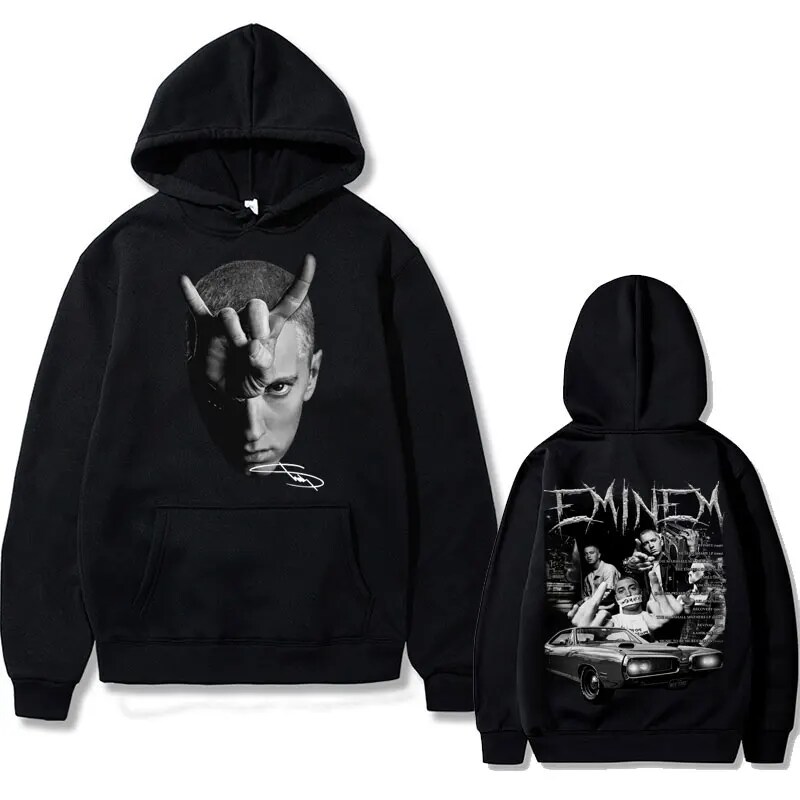 Rapper Eminem Double Sided Printed Hoodie Men Womens Hip Hop Mens Cotton HoodieMale