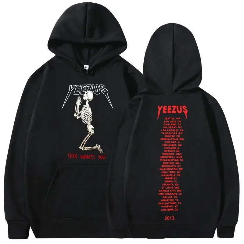 Flowingwaterpress Rapper Kanye West Skeleton Print Hoodie