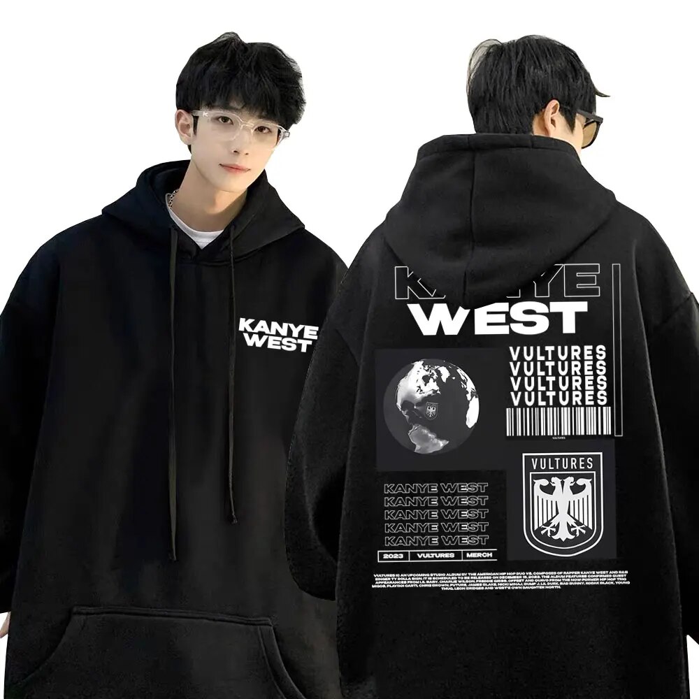 Flowingwaterpress Rapper Kanye West Vultures Album Double Sided Print Hoodie