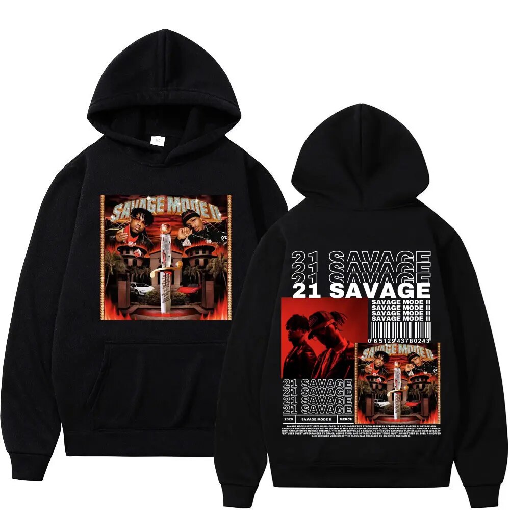 Tuledai Rapper 21 Savage Music Album Double Sided Graphic Hoodie