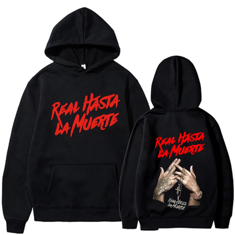 Rapper Anuel Aa Mens HoodieReal Hasta La Muerte Print Hip Hop Hoodie Casual Hoodie