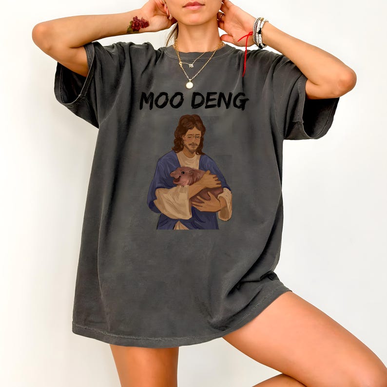 Jesus Moo Deng Shirt Religious Moo Deng Shirt Funny Meme Shirt