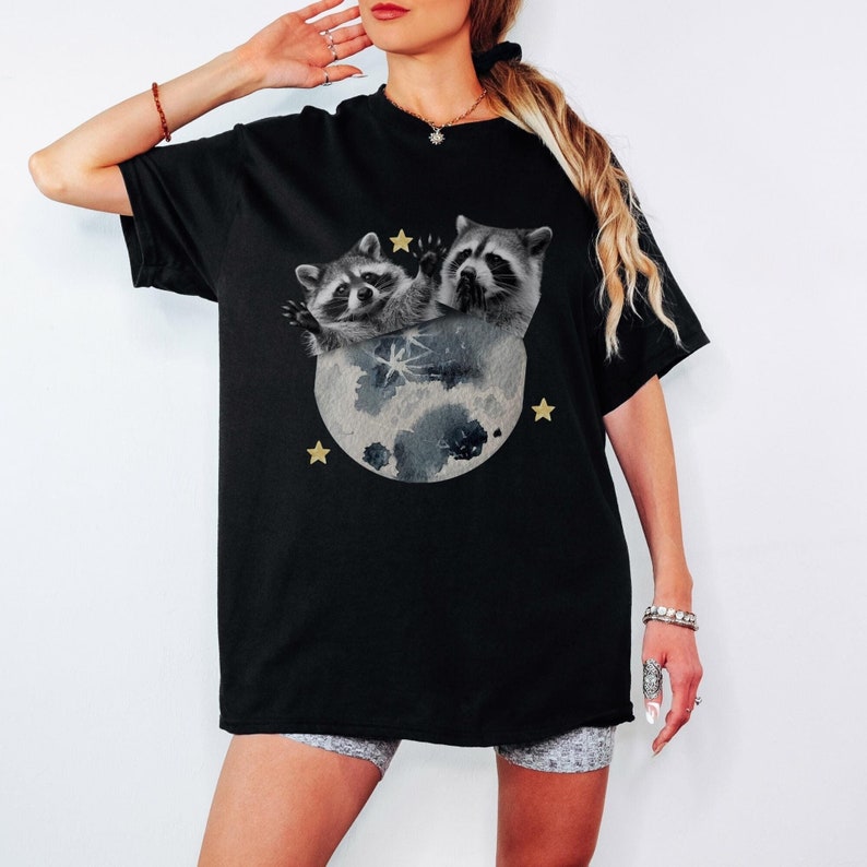 Two Raccoons Retro Graphic Shirt Vintage Raccoon Moon Shirt Raccoon Lovers