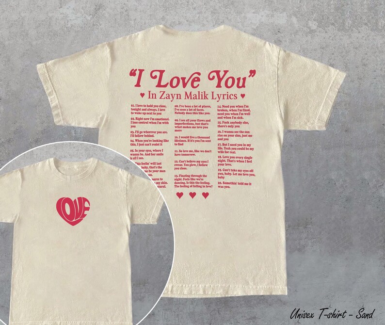 I Love You In Zayn Lyrics Shirt, Zayn Sweashirt, Shirt,Shirt, Y2K Style Shirt, Gift For Her