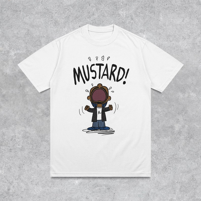 Kendrick Lamar Mustard Graphic Shirt Kendrick Lamar Cartoon Cut-Out Shirt Mustaaaard