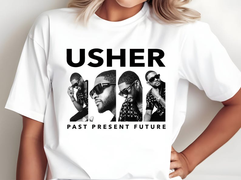 Usher Past Present Future Graphic Shirt Super Bowl Halftime Show Merch 90S Bootleg Shirt Sweashirt And Long Sleeve Shirt