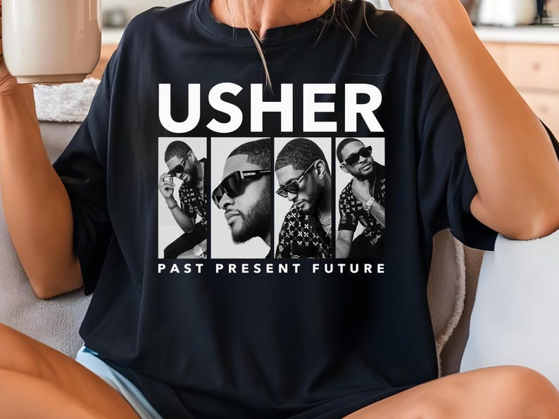 Usher Past Present Future Graphic Shirt Super Bowl Halftime Show Merch 90S Bootleg Shirt Sweashirt And Long Sleeve Shirt
