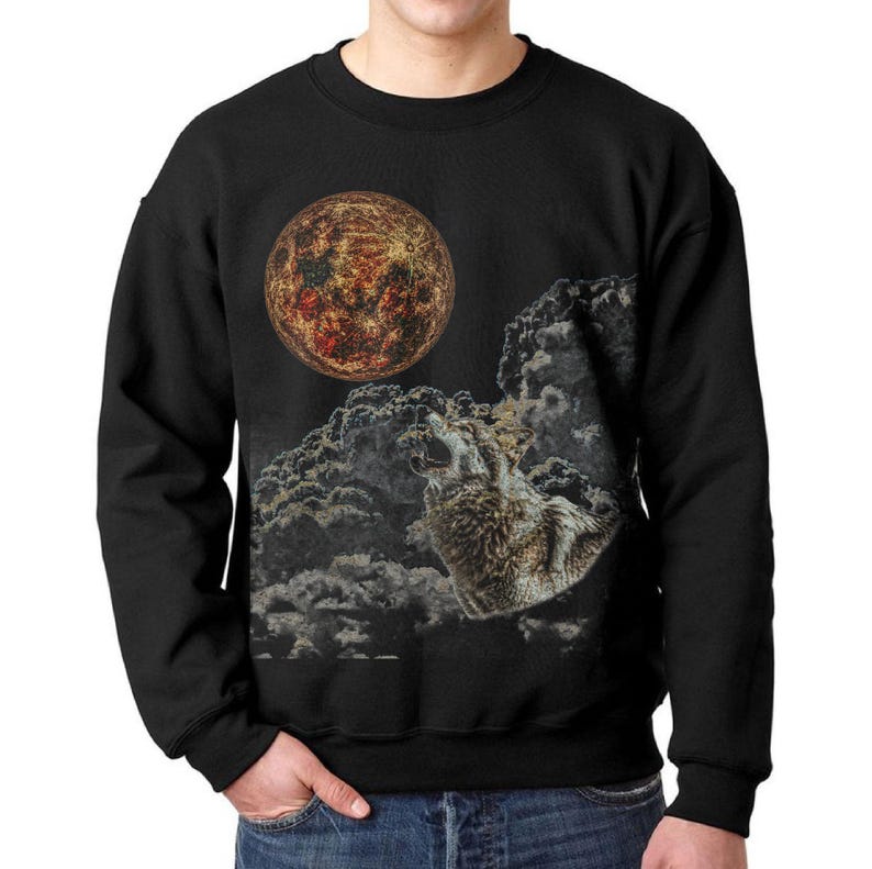 Wolf And Moon Shirt, Mystical Howling Wolf Design, Soft Gildan 64000 Shirt For Men & Women