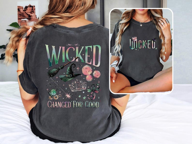 Wicked Movie 2 Sided Shirt Wizard Of Oz Fan Gift Witch Pink And Green Sweashirt