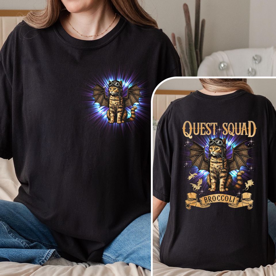 Quest Squad Broccoli Cat Shirt, Cat Adventure Shirt, Cat Fourth Wing Shirt, Broccoli Cat Quest Squad Tee, Dragon Rider Tee, Onyx Storm Shirt