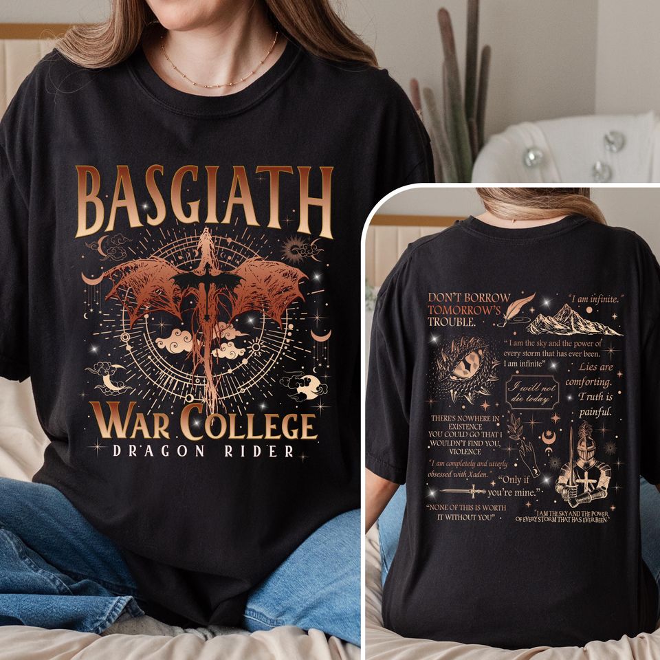 Basgiath War College 2 Sided Shirt, Vintage Dragon Rider Tshirt, Fourth Wing Riders Quadrant, Trendy Book Merch,Bookish Gifts