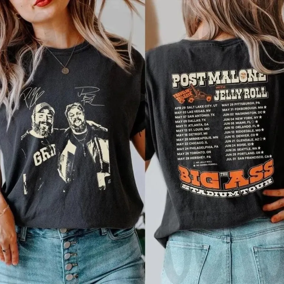 Vintage Post Malone Tour Shirt Big Ass Stadium 2025 Jelly Roll Tee