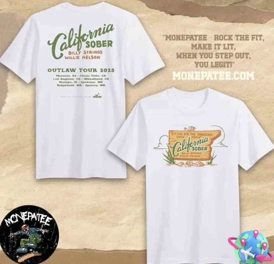 California Sober Billy Strings Nelson Outlaw Tour 2025 Double Sided T-Shirt