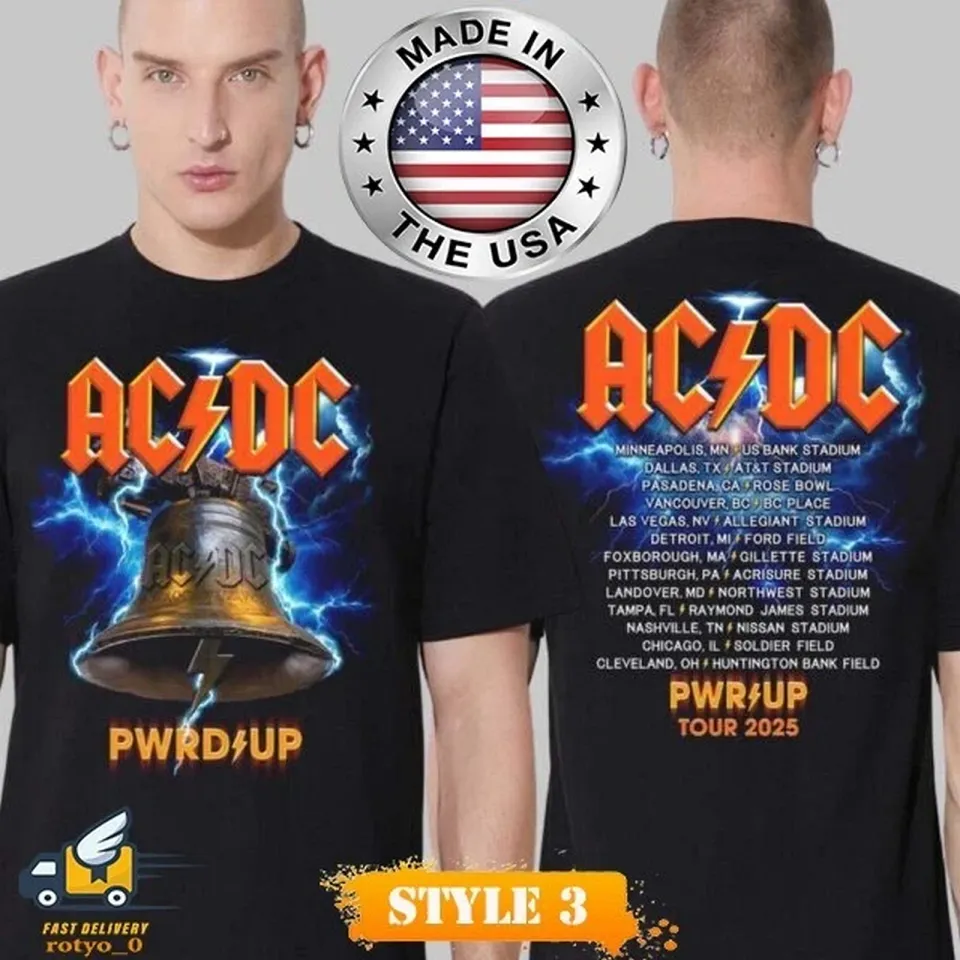 Ac-Dc 2025 Power Up Tour North American Tour Double -Sided T Shirt, Gift For Fans