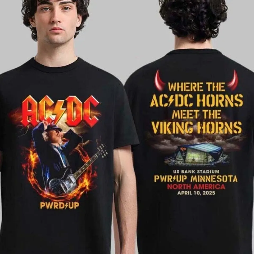 Ac-Dc Minnesota Pwr Up Tour 2025 Viking Horns T-Shirt ?Rock Gift For Men, Dad