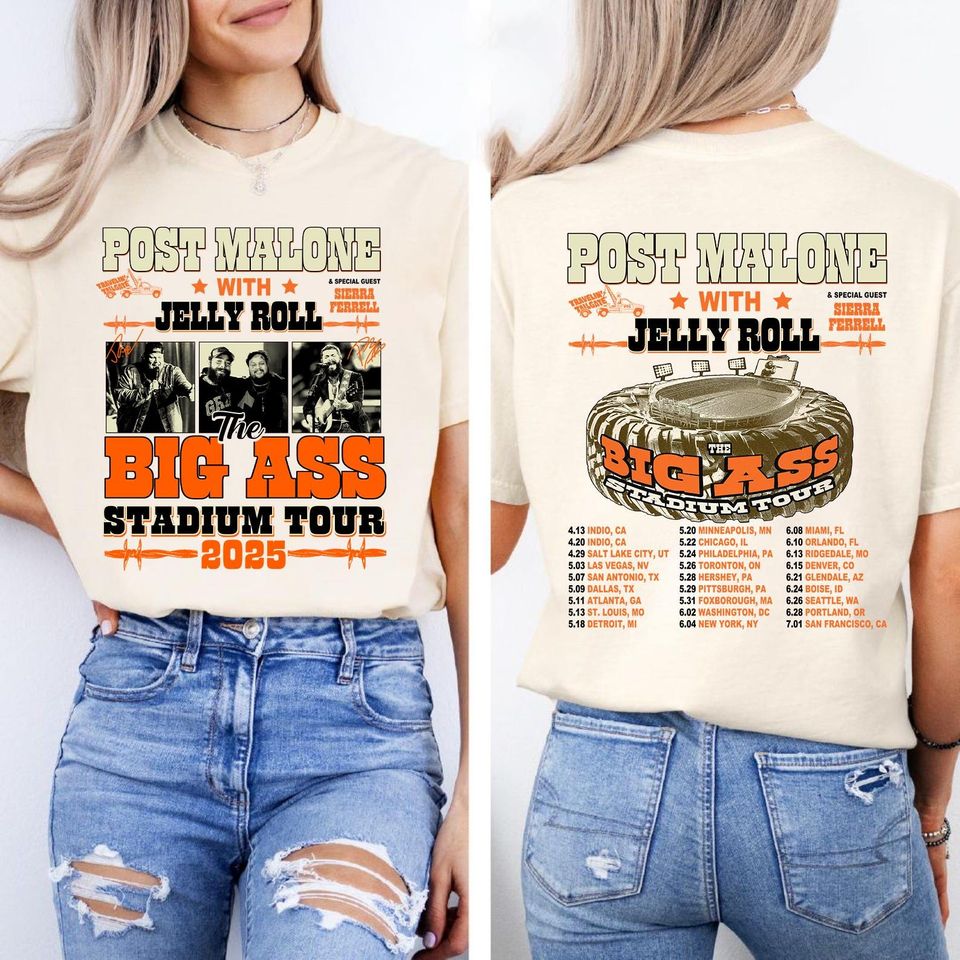 Post Malone Jelly Roll Double Sided T-Shirt, Country Music Graphic Tee, Concert Outfit