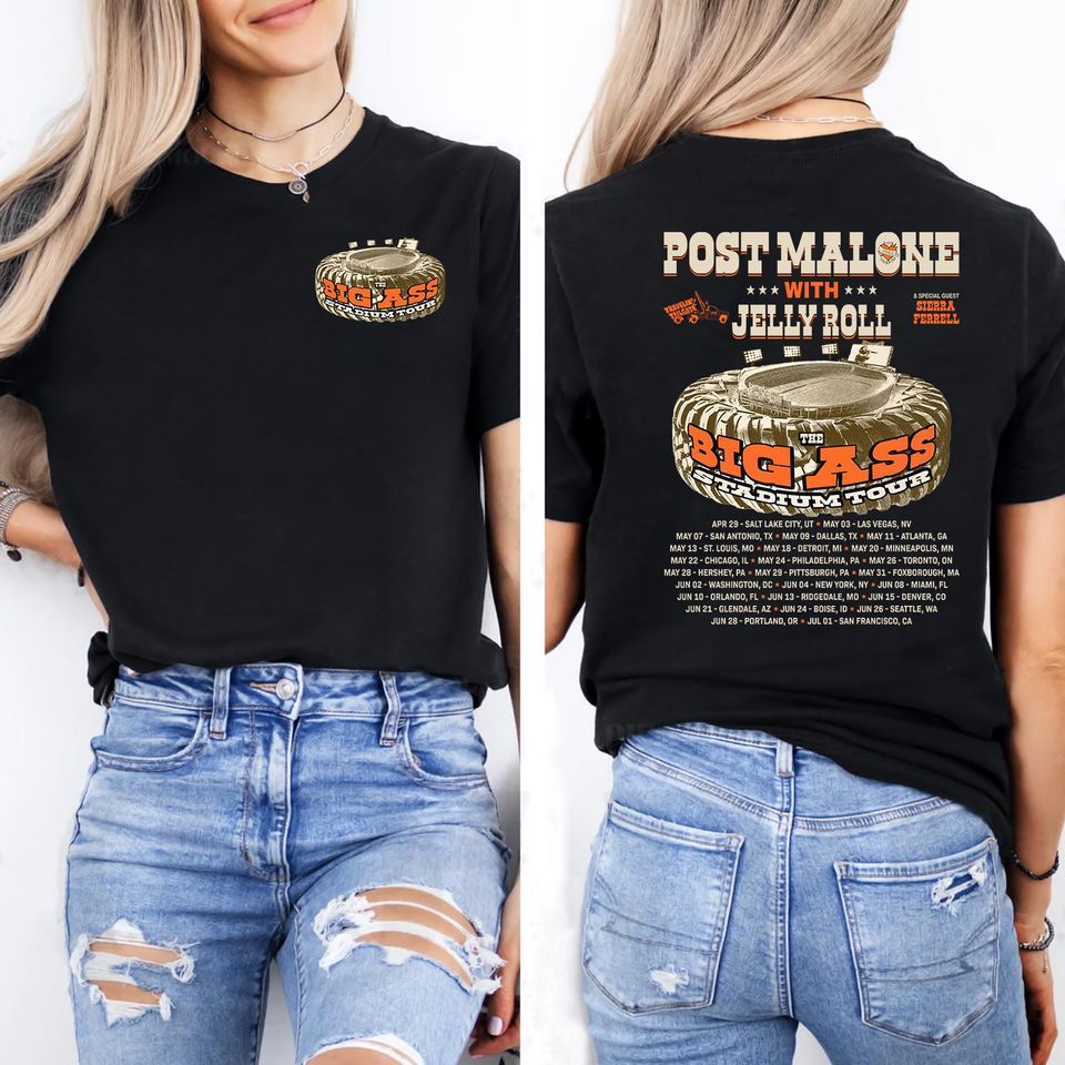 Post Malone Double Sided T-Shirt, Posty Tour 2025, Malone Fan Shirt, Jelly Roll Tour Merch