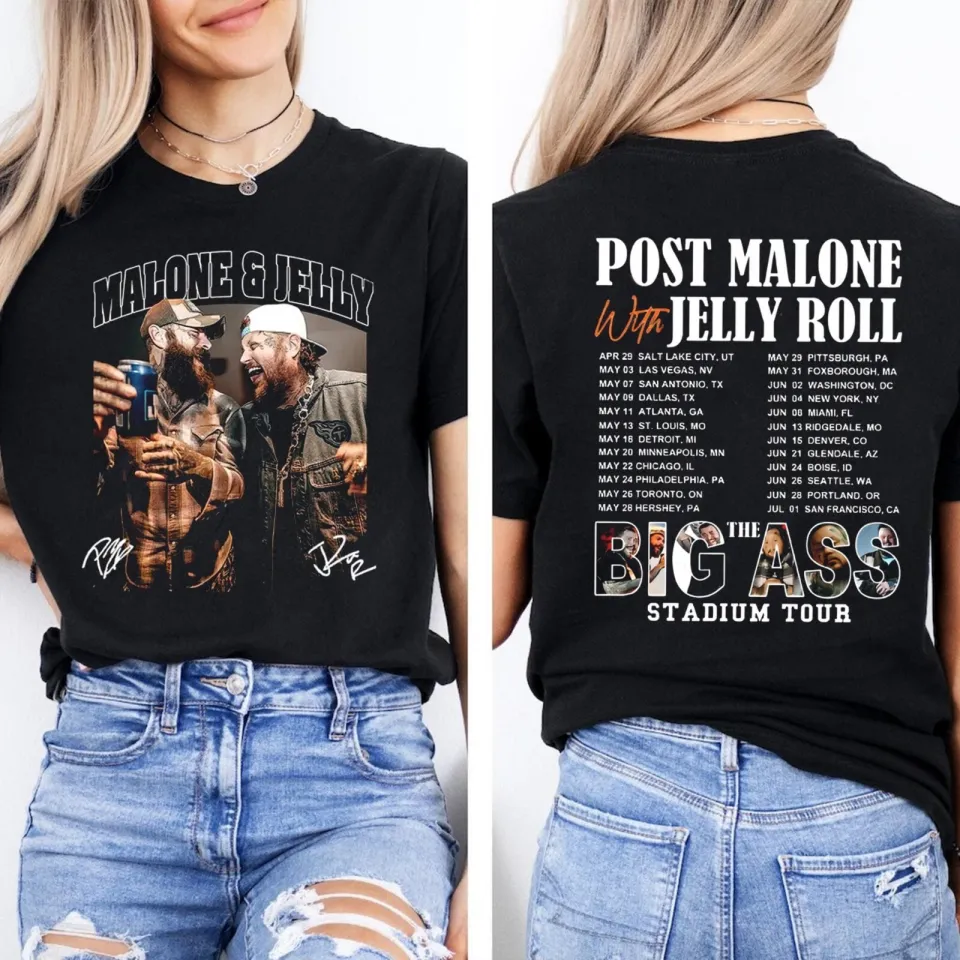 Post Malone Double Sided T-Shirt - The Big Ass Stadium Tour 2025, Jelly Roll Tee