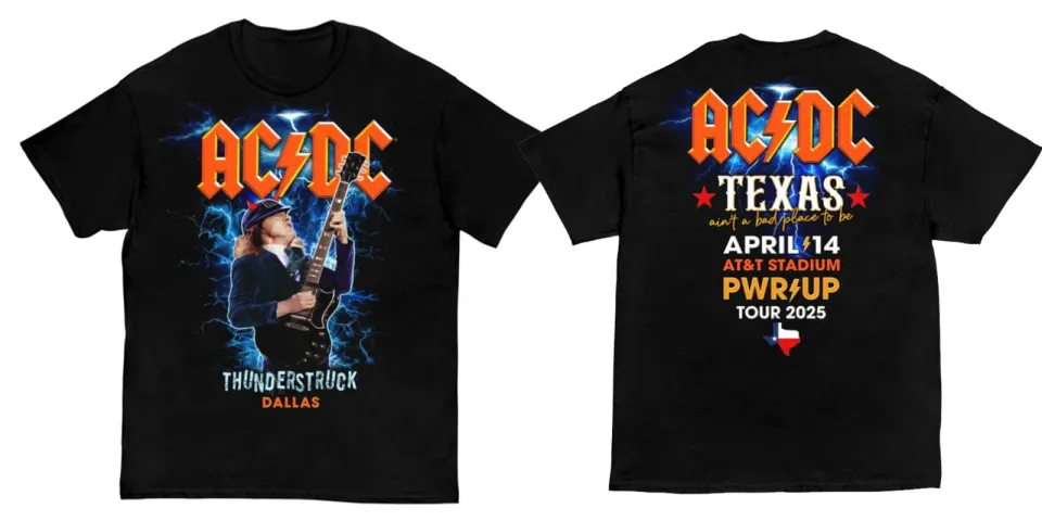 New Ac-Dc Dallas Pwr Up Tour 2025 2 Side Black All Size T-Shirt Ac3030