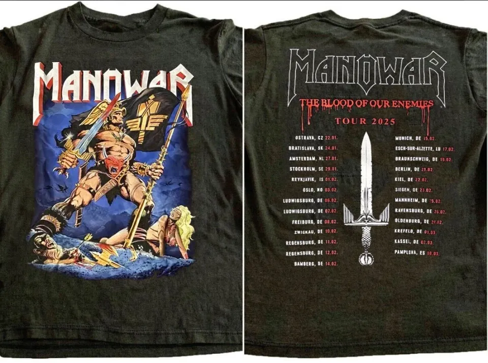 Manowar Rock Tour 2025 Short Sleeve Classic Black 2 Side Shirt Kv29879