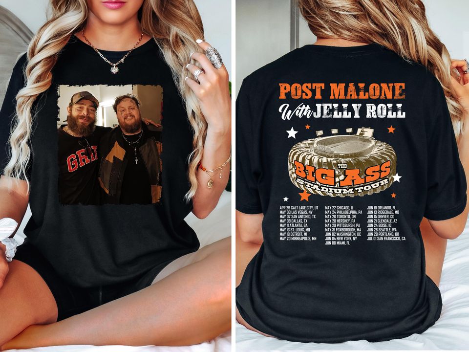 Post Malone 2025 Tour Double Sided T-Shirt, Big Ass Stadium Tour, , Jelly Roll, Country Music Shirt