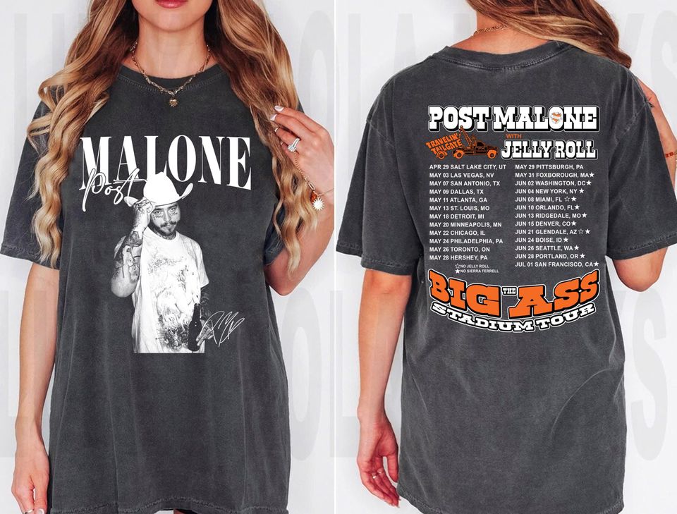 Post Malone Jelly Roll Double Sided T-Shirt, Western Graphic Tee, Country Music Tour Shirt