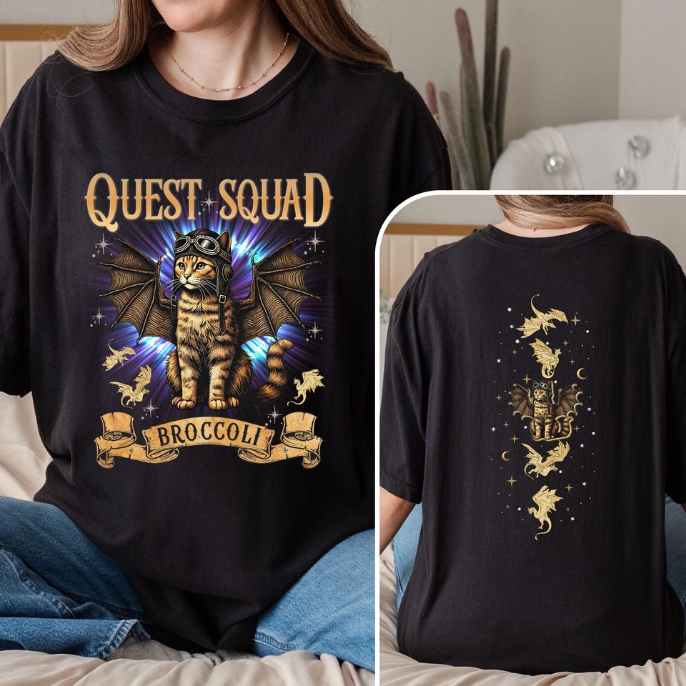 Cat Broccoli Quest Squad Shirt, Cat Adventure Shirt, Fourth Wing Shirt, Broccoli Cat Quest Squad Tee, Dragon Rider Tee