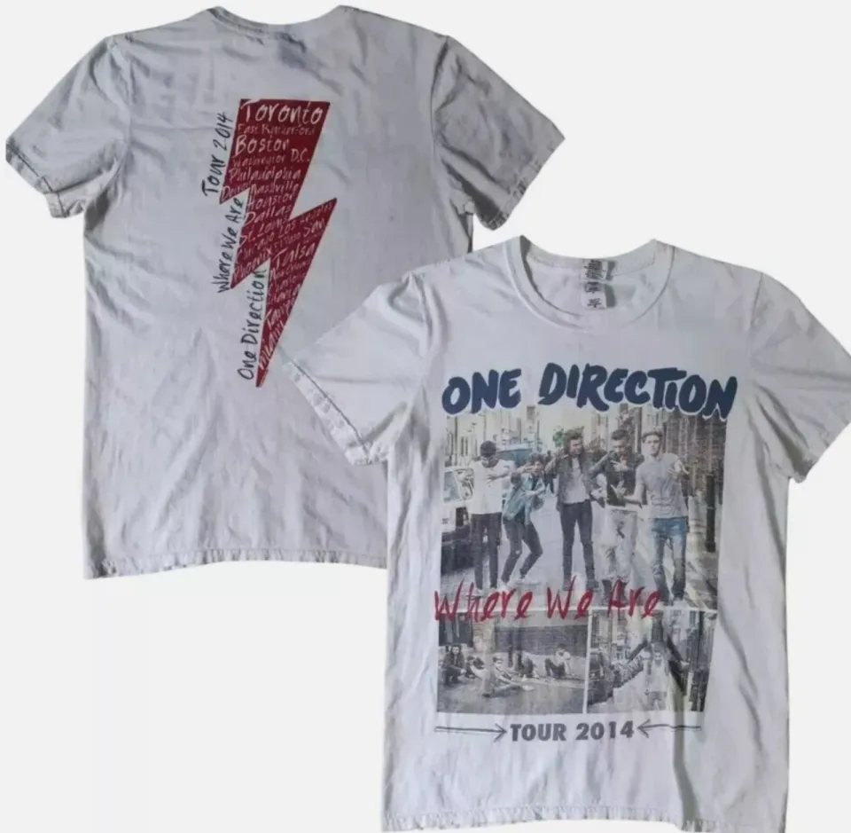 One Direction Tour 2014 Band 2 Side White Cotton Unisex T-Shirt Reprint S-5Xl