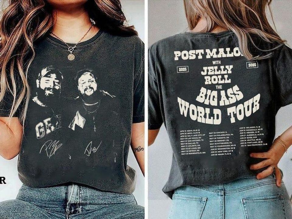 Post Malone X Jelly Roll 2025 Tour Double-Sided T-Shirt, Retro 90S Concert Tee, Music Graphic Gift For Fans
