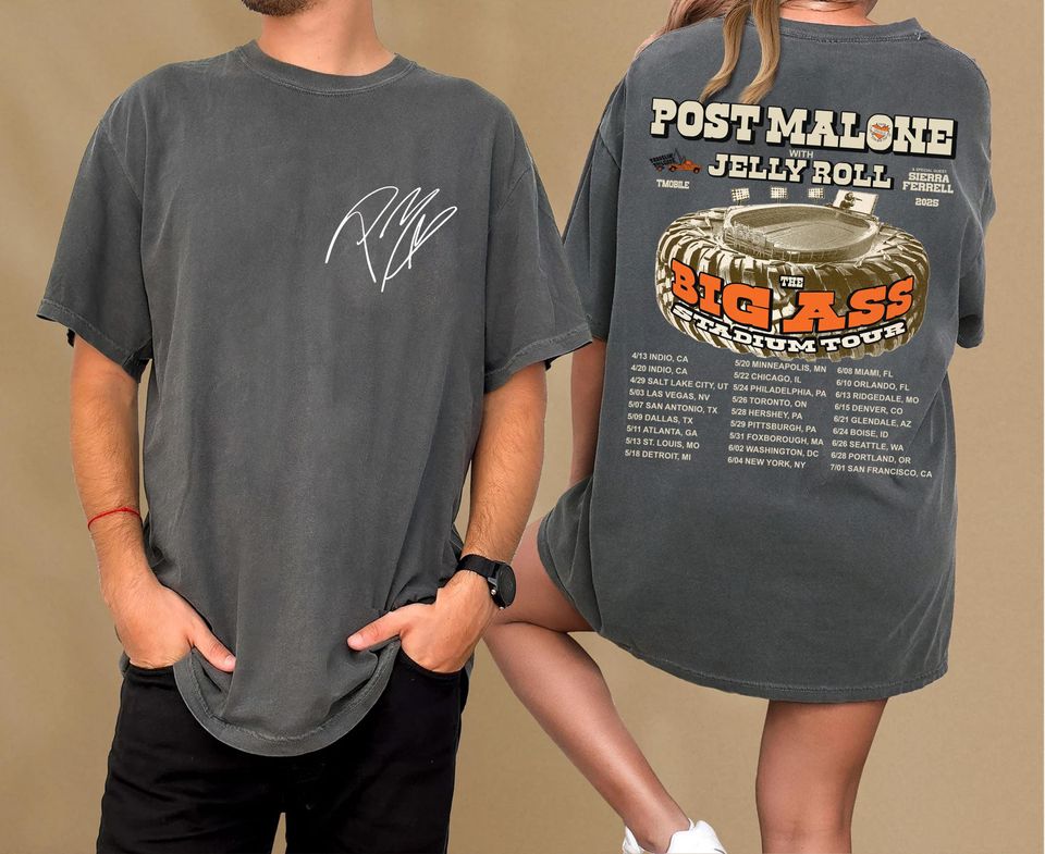 Post Malone Double Sided Tour Shirt, Big Ass Stadium Tour, Posty 2025, Jelly Roll Tour Merch
