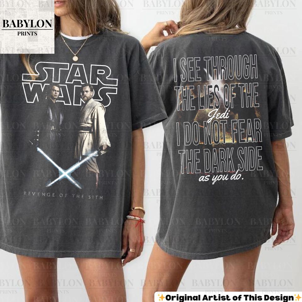 Vintage Anakin Skywalker Obi-Wan Kenobi Double-Sided T-Shirt Retro Star Wars Revenge Of The Sith 20Th Anniversary