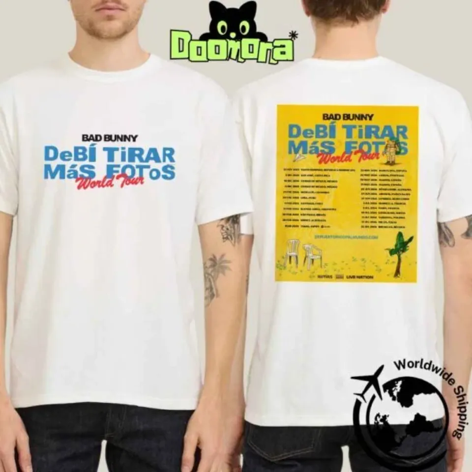 Bad Bunny Deb Tirar MS Fotos World Tour Dates 2025 2026 Double Sided T-Shirt