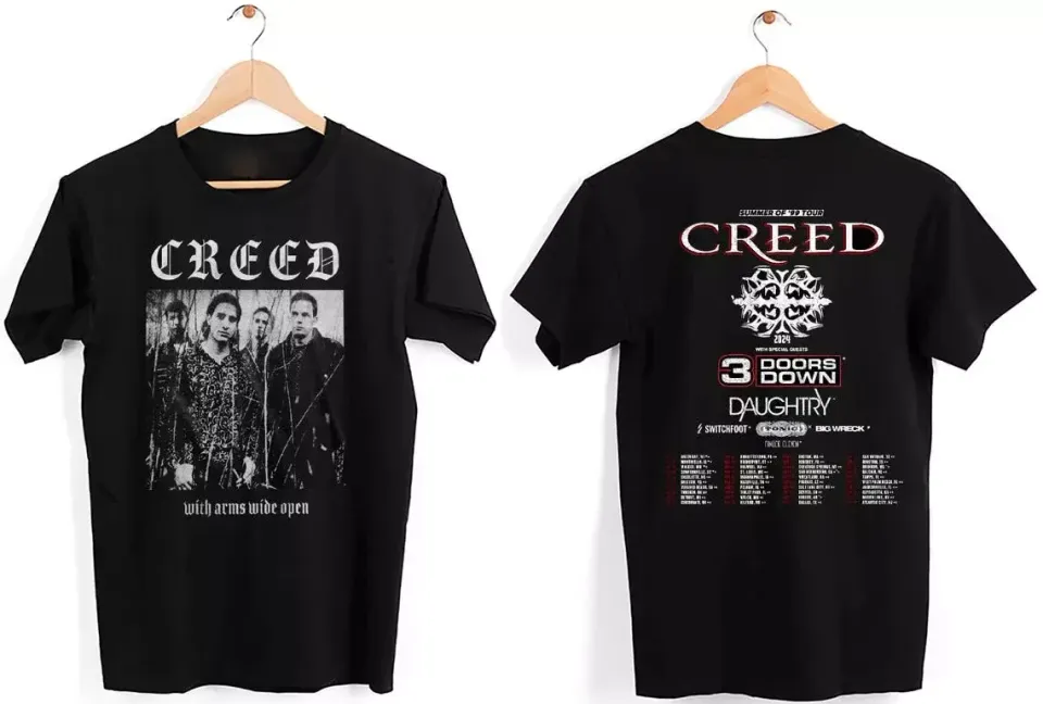 2025 Creed 3 Doors Down Daughtry Tour T-Shirt